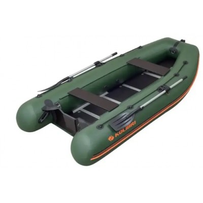 Колибри КМ-400ДСЛ (Kolibri KM-400DSL) зелёная моторная килевая надувная лодка + фанерный пайол