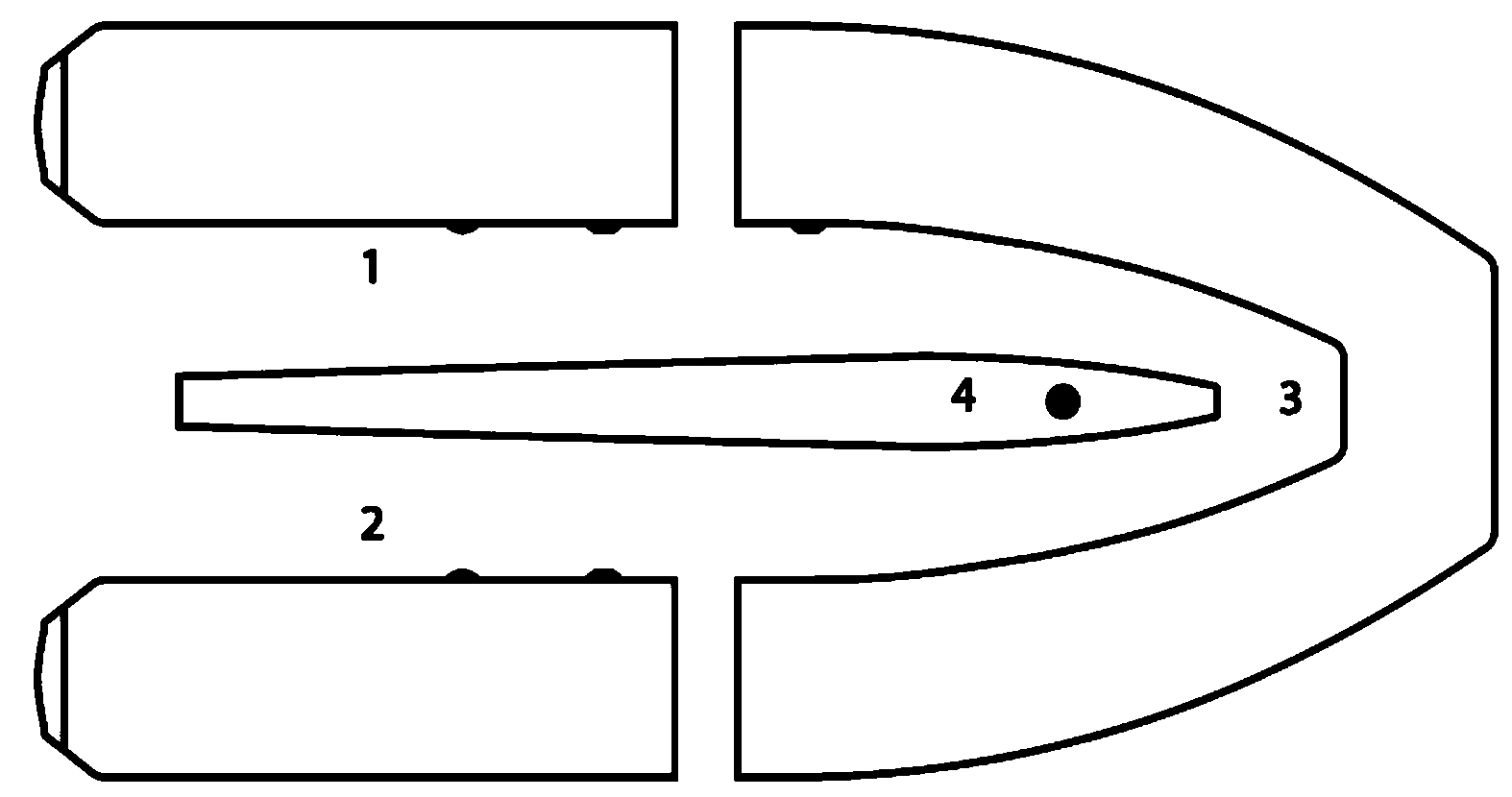 Schema der Abteile des aufblasbaren Motorboots Kolibri KM-280DL